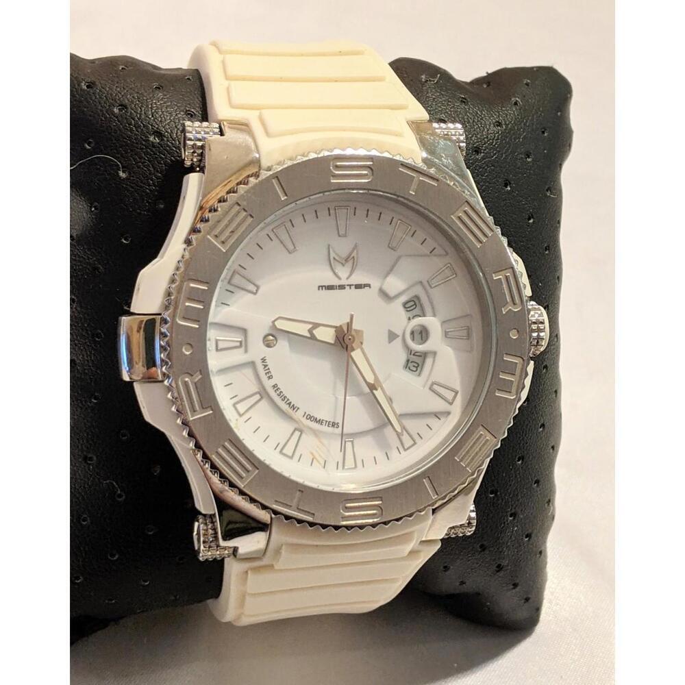 Meister Prodigy Mens Watch White and Silver SS White Rubber Strap PR101 WR 100M